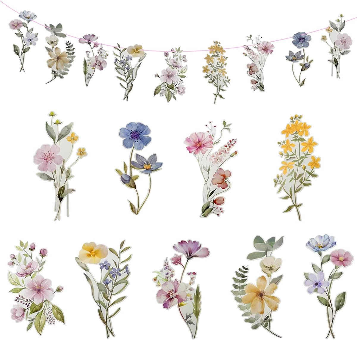 Bloemengirlande set van 2 - kleurrijke wilde bloemen banner - lente sfeer - ideaal voor kinder kamer - ShopVlot