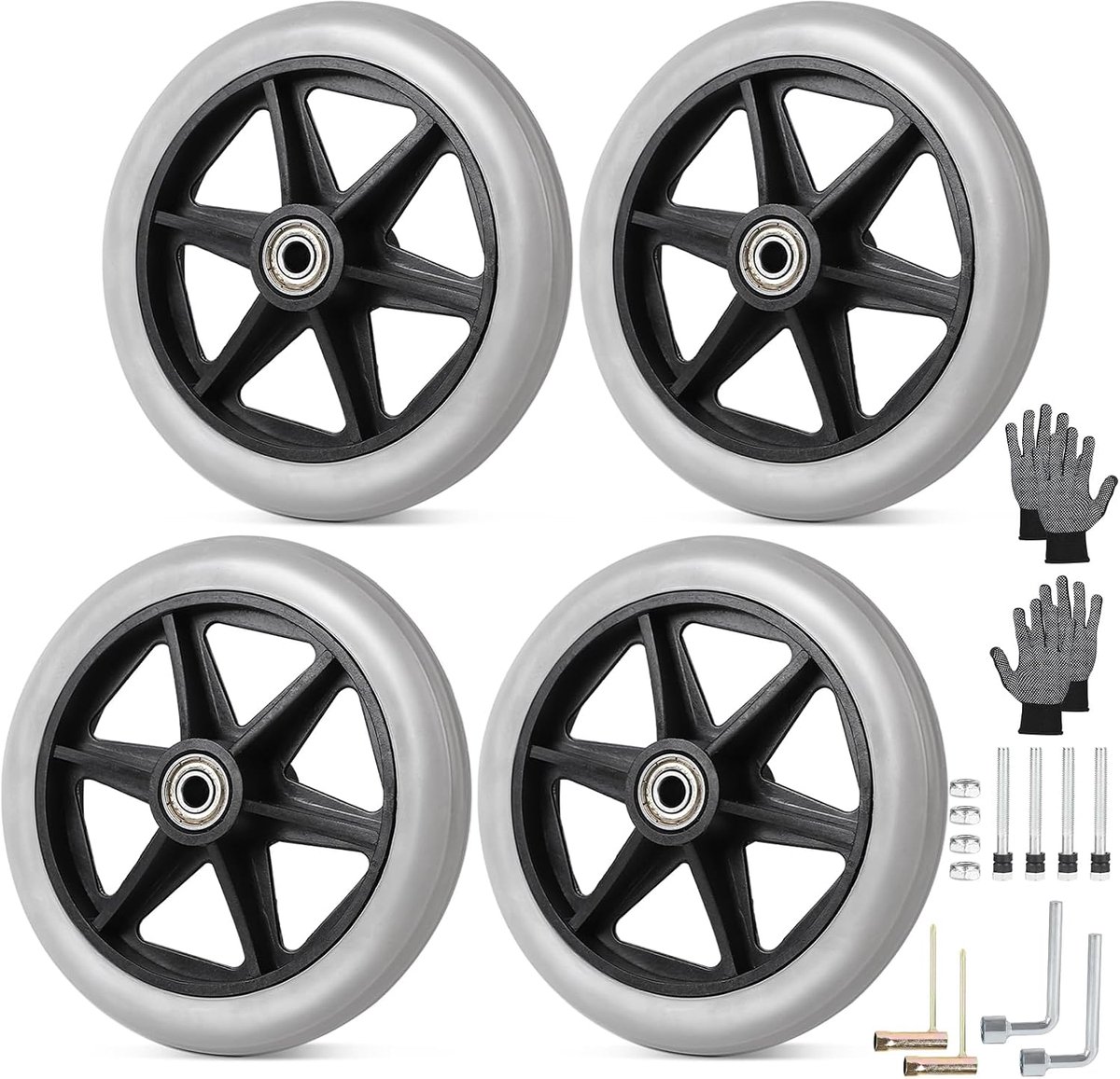 Rolstoelwielen 150 mm - polyurethaan - aluminium velg - schokabsorberend - ShopVlot