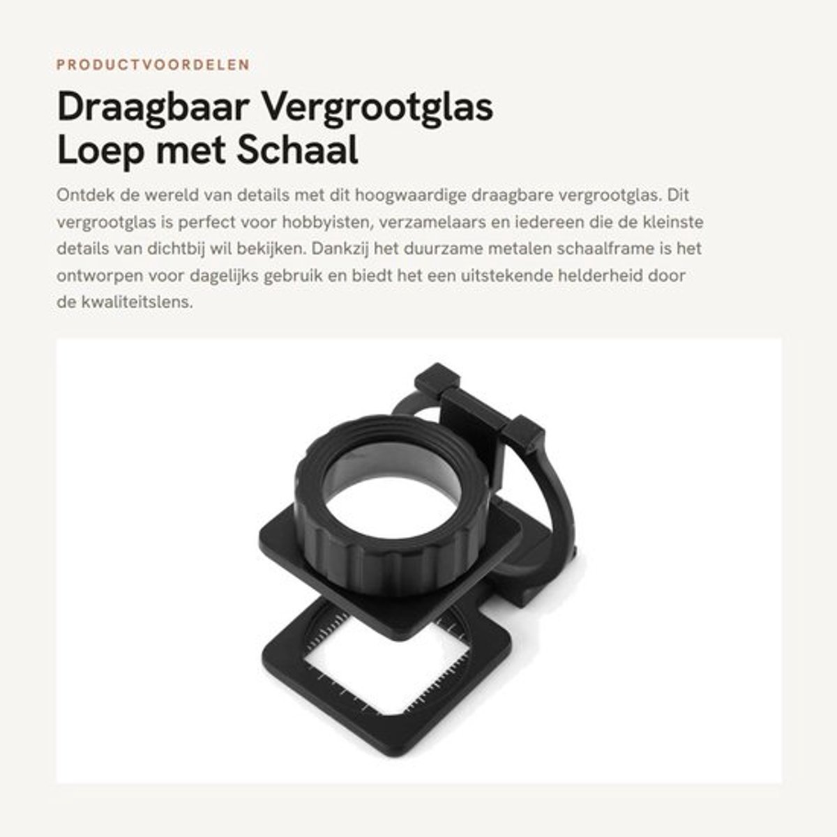 Vergrootglas 15x Vergroting - Draagbaar - Opvouwbaar - Hoogwaardig - Zinklegering - Meten met Schaal - Loep