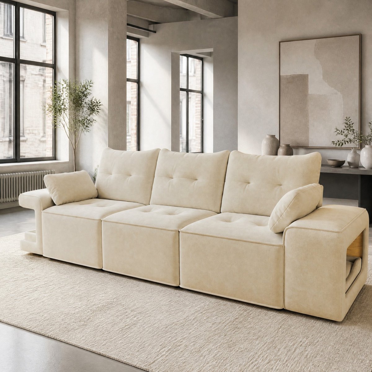 DESMIU Bank - 3-Zits Modulaire Bank - Met Opbergruimte & 2 Kussens - Voor Woonkamer En Appartement - Velvet - Beige
