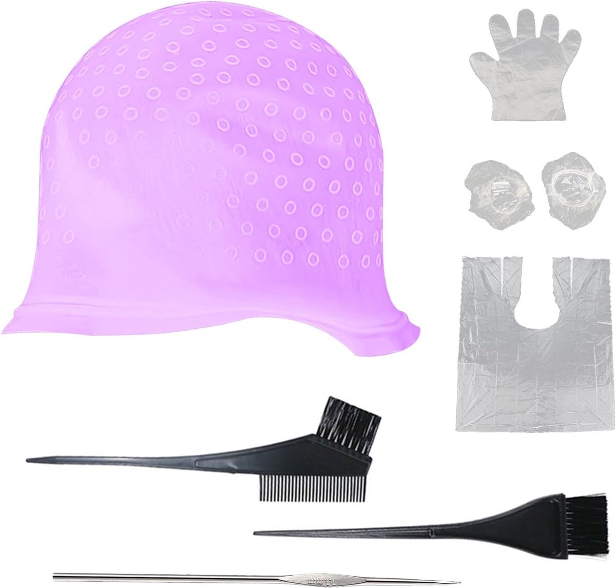 Siliconen highlight cap set - 7-delig - met haarkam en kleurborstel - ideaal voor haarverf en highlights - ShopVlot