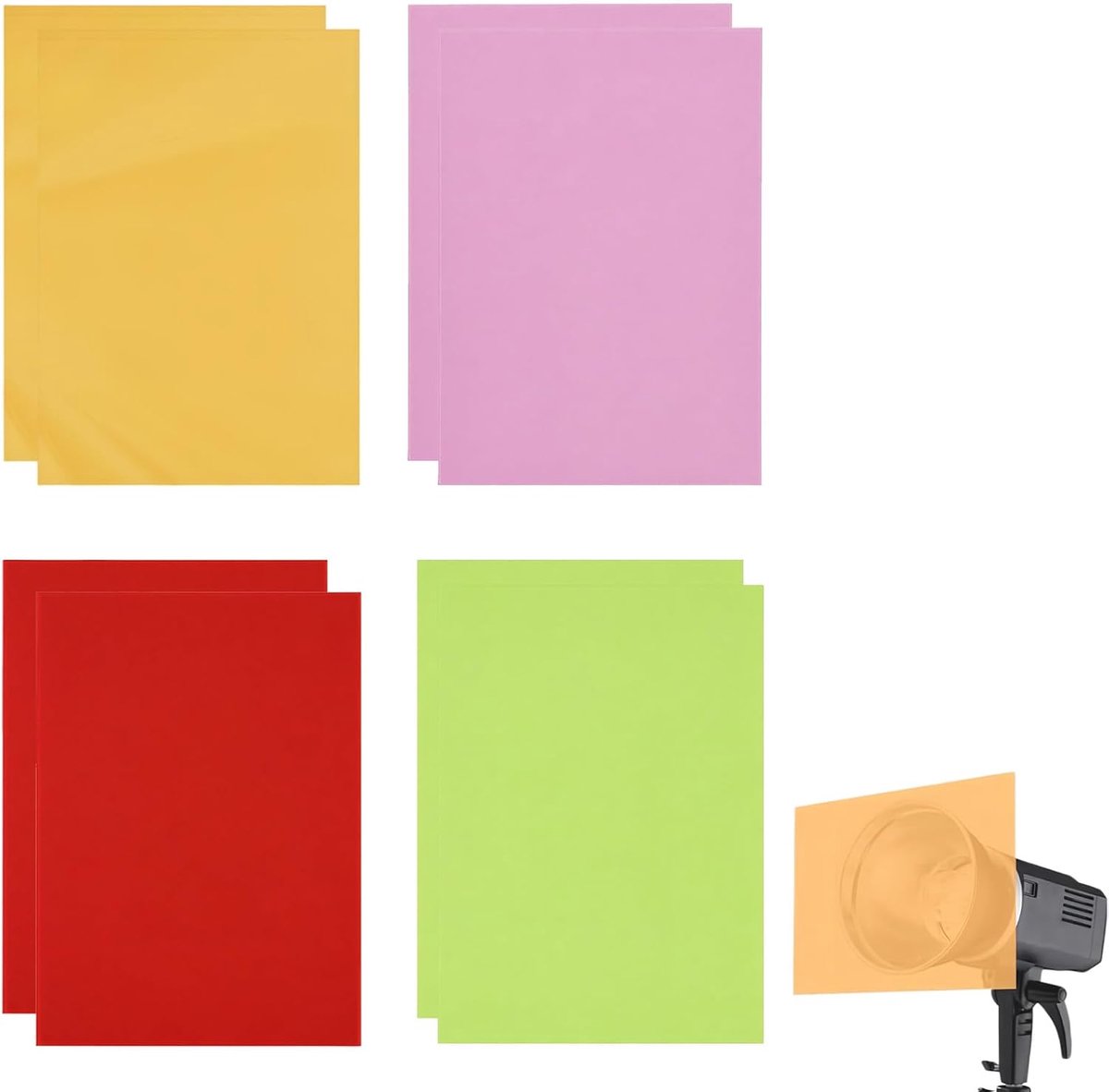 A4 kleurfilter folie set 8 stuks - transparante PVC lichtfilters - oranje, groen, roze en rood - ShopVlot
