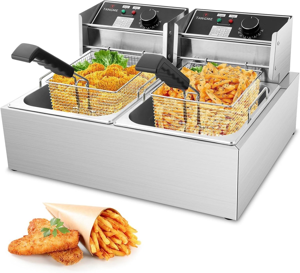 Commerciële Friteuse - Roestvrij Staal - 12L - Elektrische Friteuse met Temperatuurregeling - Voor Professioneel Gebruik