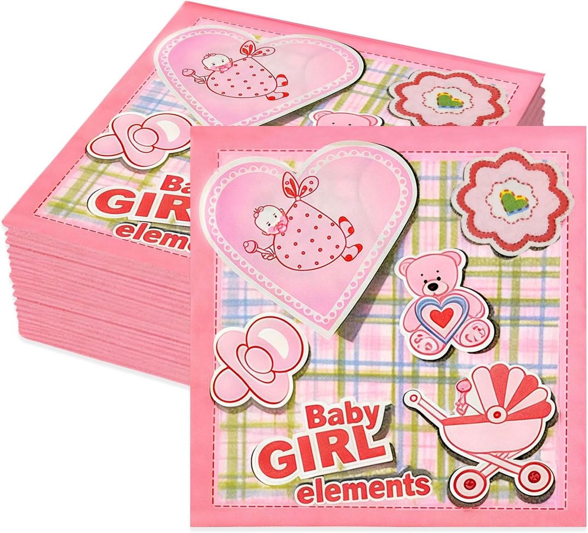 Servetten Babyshower 20 stuks - 33 x 33 cm - Roze babymeisjesontwerp - Feestdecoratie voor een warm welkom - ShopVlot