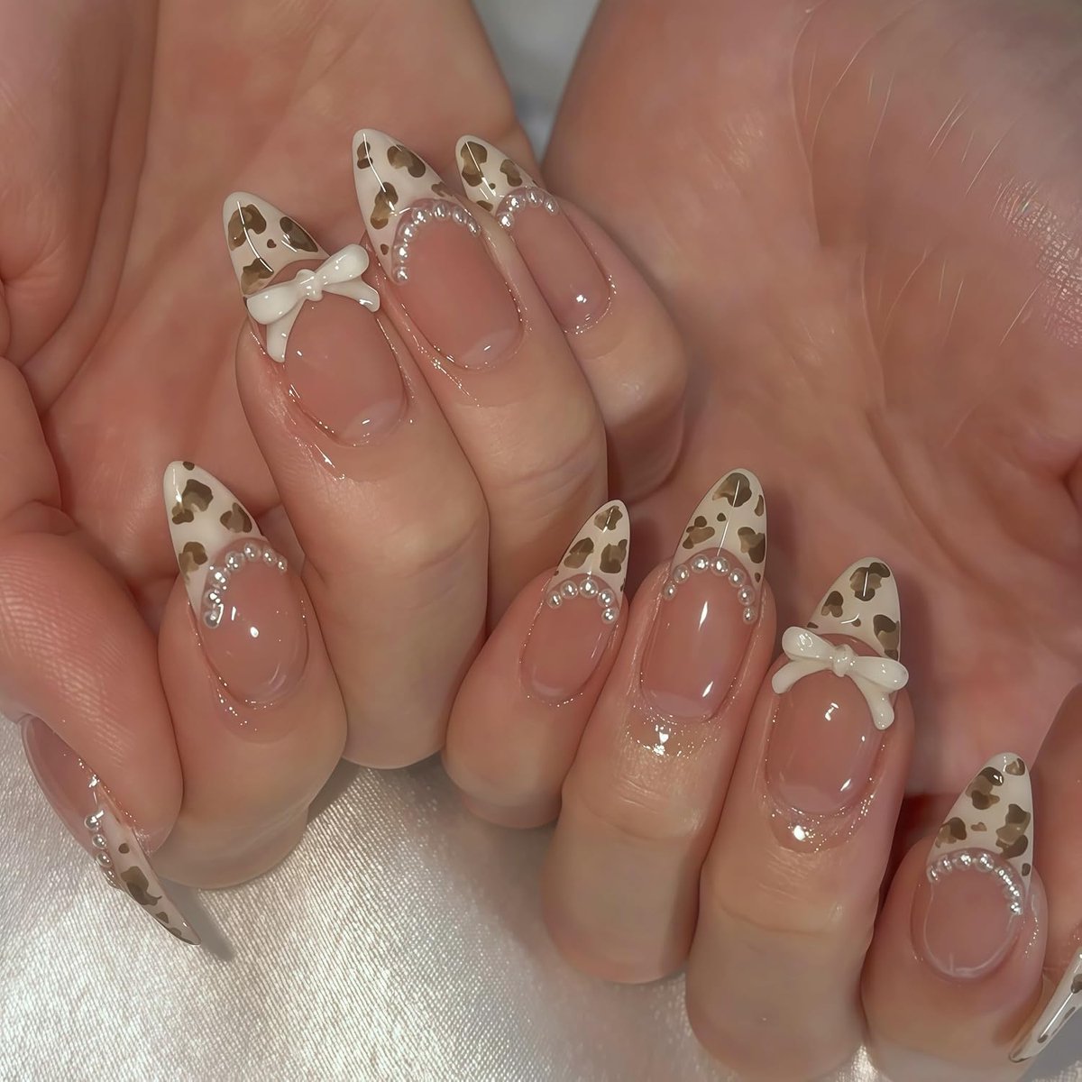Druk nagels 24 stuks - Leopard French Tip Amandel - Soft Gel - Perfect voor Valentijnsdag - ShopVlot