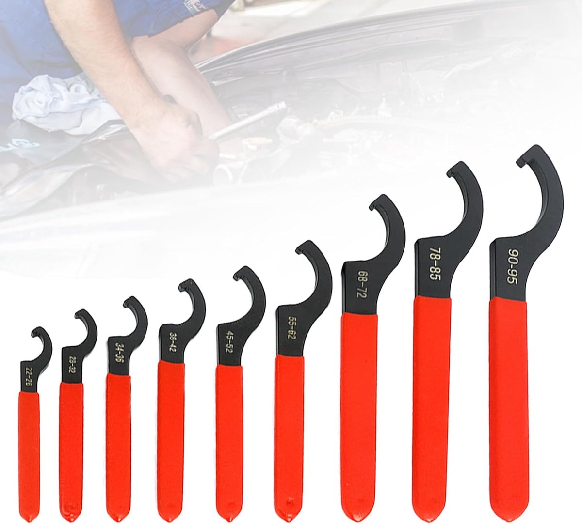 Hakenmoersleutelset 9 Stuks - Verstelbare Schroefsleutel met Rubber Handvat - Voor Onderhoud en Reparatie - ShopVlot