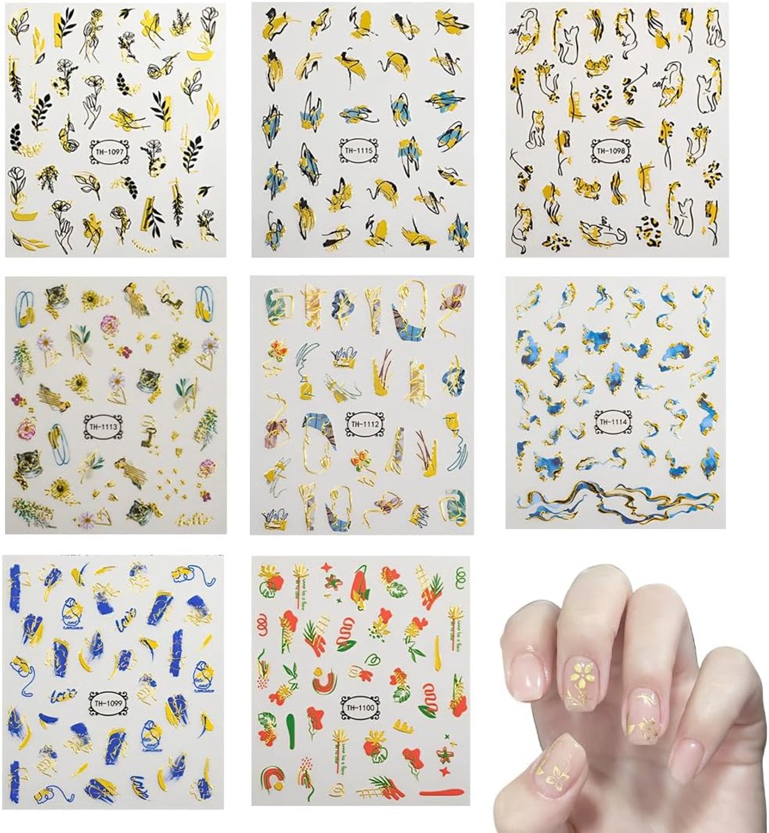 Nail stickers zelfklevend 8 vellen - zilver bont design - elegante nail art - snel en eenvoudig aan te brengen - ShopVlot