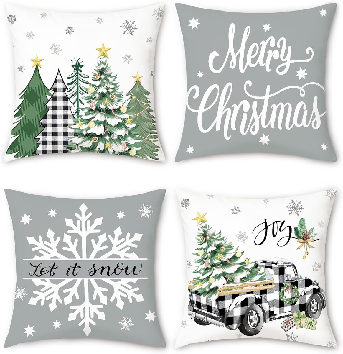 Kussenhoezen 45 x 45 cm - Grijze kerstdesign - Set van 4 - Moderne feestelijke decoratie - ShopVlot