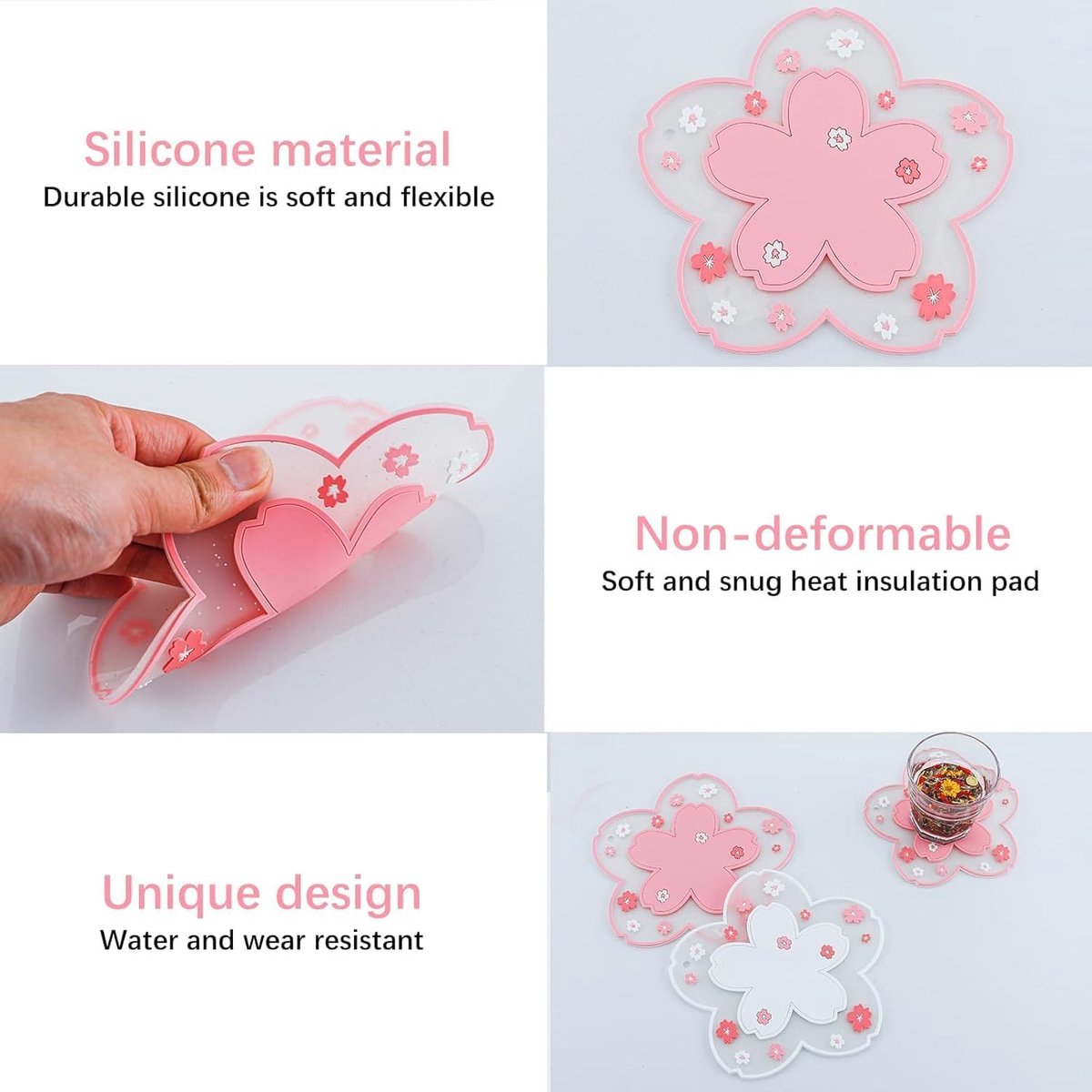 Coasters 6 Stuks - Schattige Silicone Onderzetters - Bloemmotief - Bescherm je tafel tegen vlekken - ShopVlot