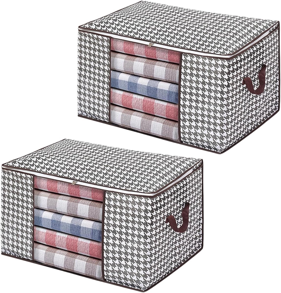Opbergdozen voor dekbedden 60 x 40 x 35 cm - set van 2 - met rits en venster - perfect voor kleding en dekens - ShopVlot
