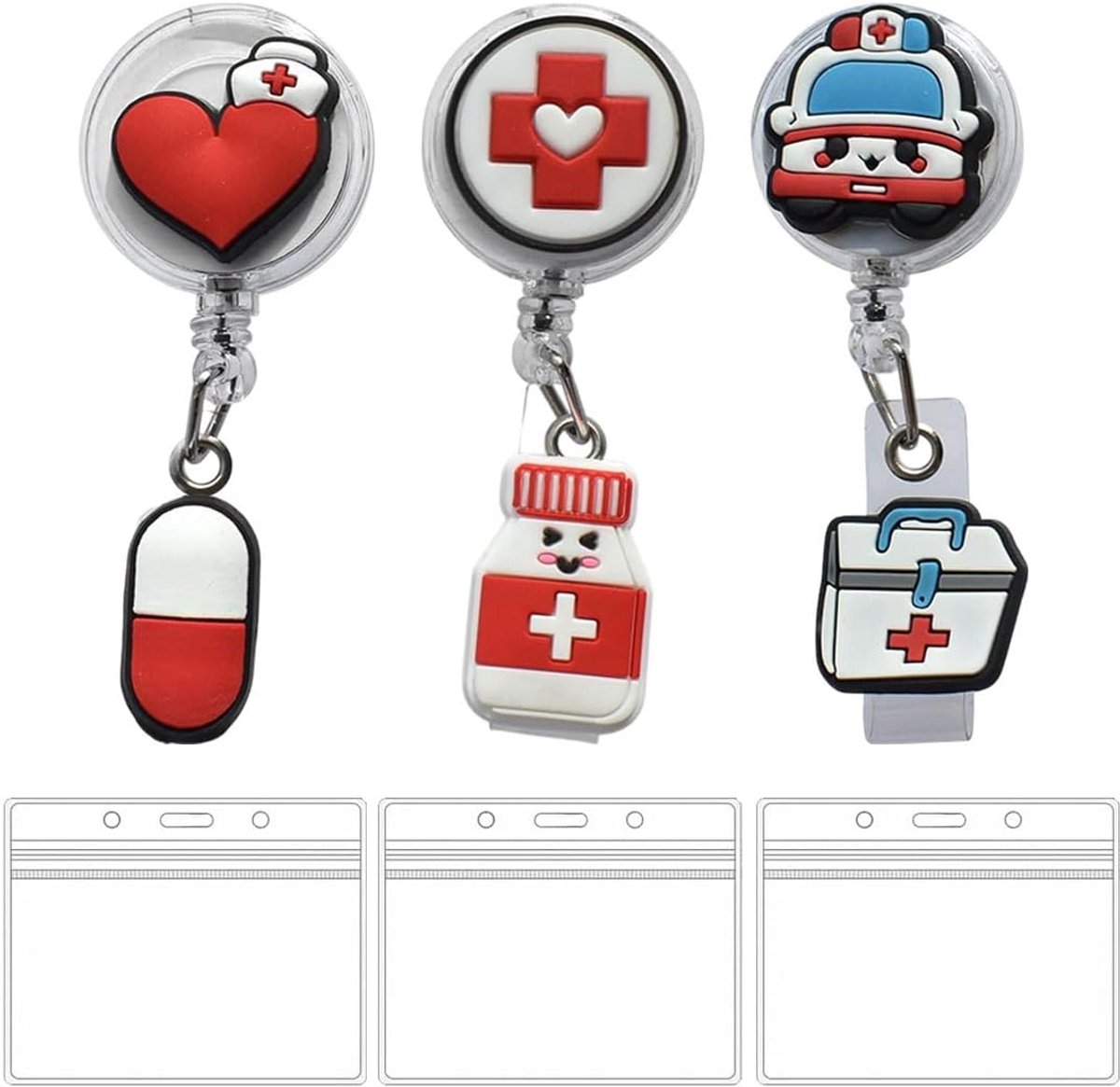 ID Kaarthouder 6 Pack - Vilt en Plastic - Retractable met Clip - Voor Zorgprofessionals - ShopVlot