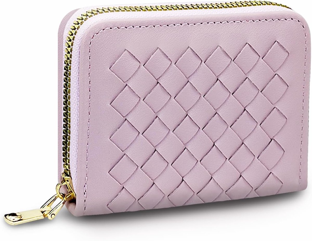 Weave Compact Credit Card Holder for Women Organ Style Zipper Wallet PU Leather Small Wallet with 9 Card Slots, 2 Cash - ShopVlot