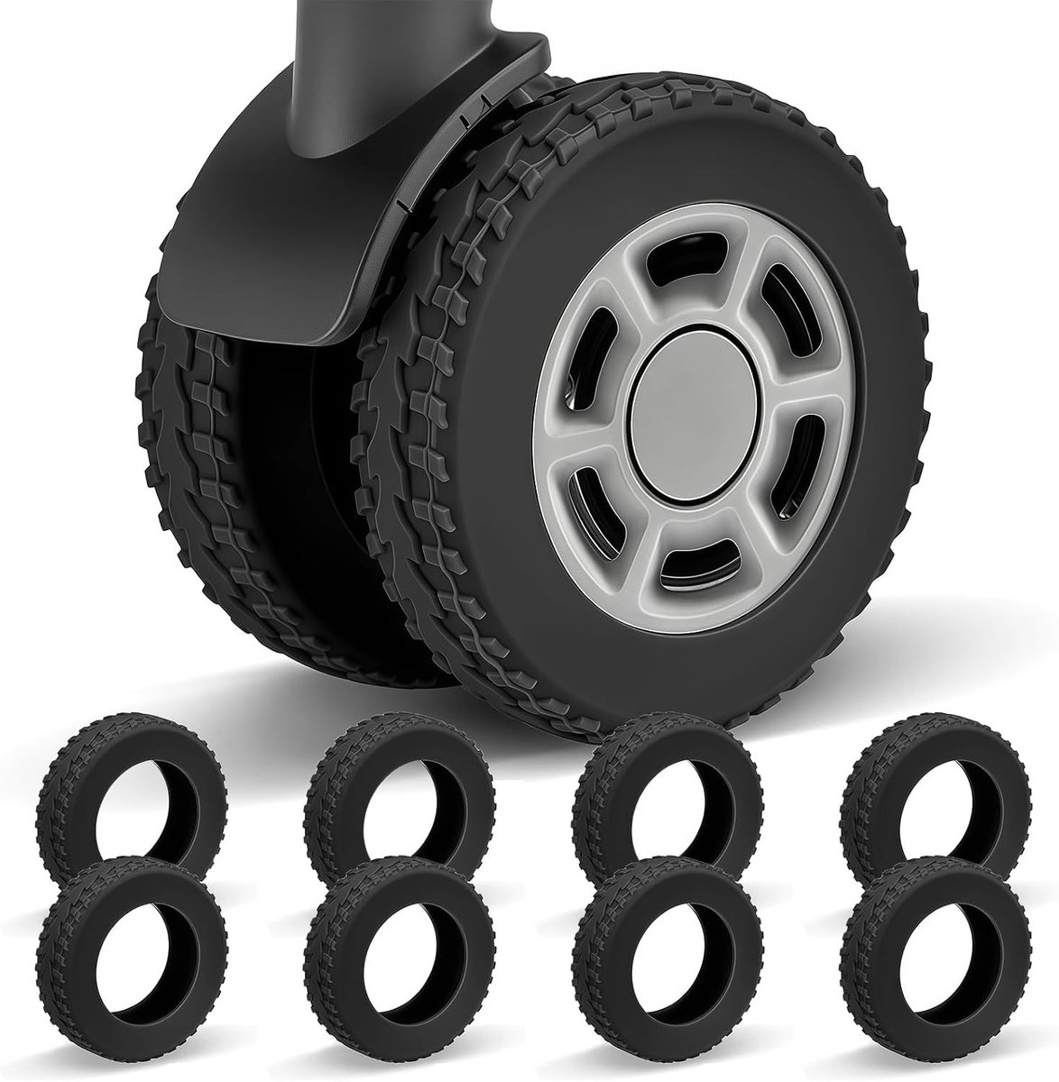 Upgrade Silicone Beschermers voor Kofferwielen - 8 Stuks, Geluidsreductie en Slijtvast, Beschermhoes voor 2-2.4" Spinner Wielen, Zwart