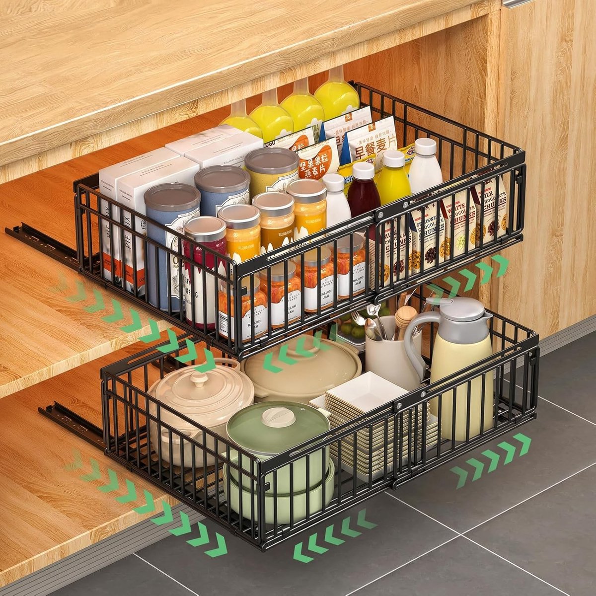 Telescopische Ladeset voor Keuken, Uittrekbare Organizer voor Keukenladen, Geen Boren of Spijkers Nodig, 2 Stuks in Zwart