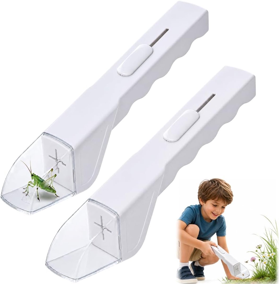 Insectenobservator 2 stuks grijs - Insecten kijker met lange steel, transparante houder voor spinnen, 27cm - ShopVlot