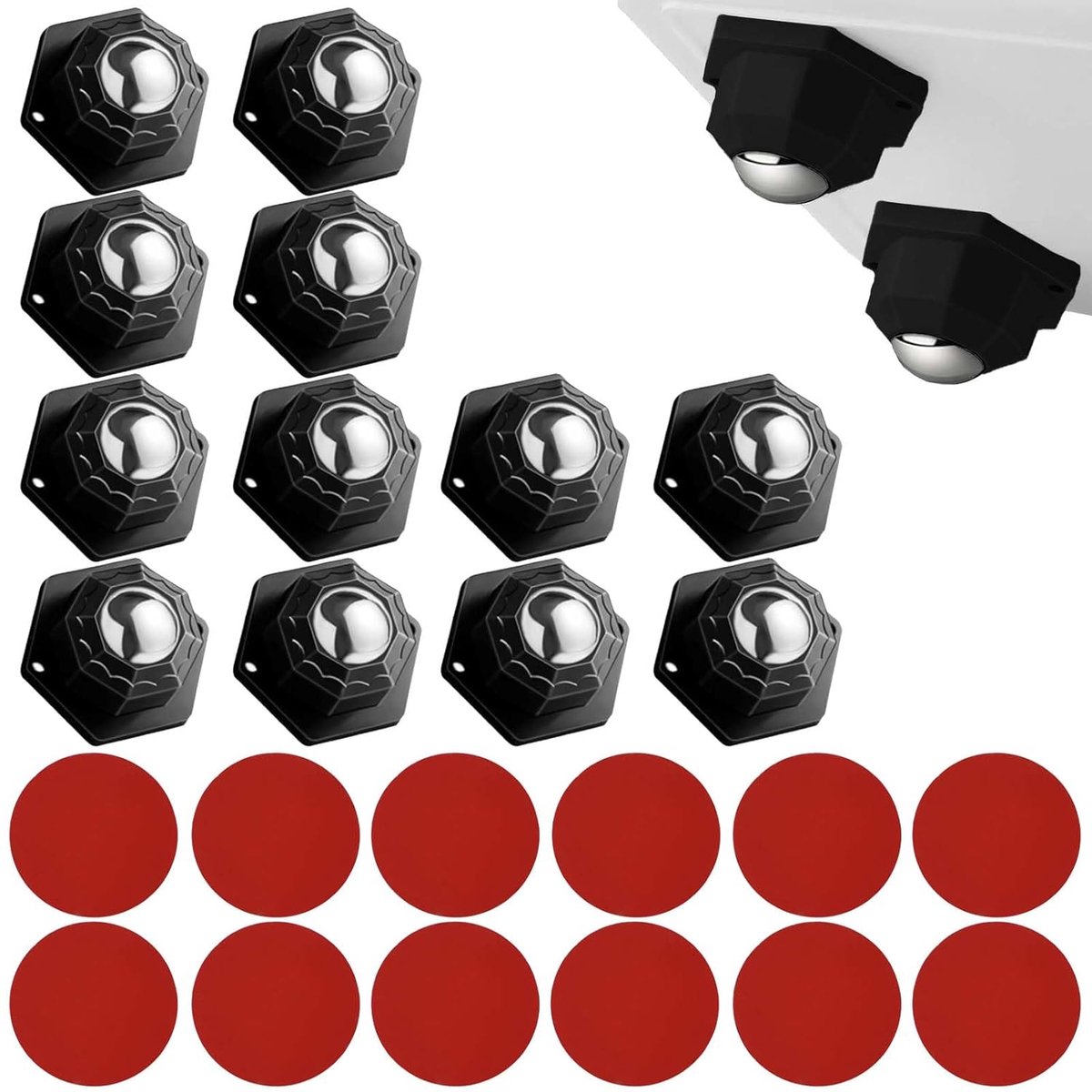 12 furniture castors, heavy load, ball castors with load capacity 200 kg, 360° rotating wheels, small furniture - ShopVlot