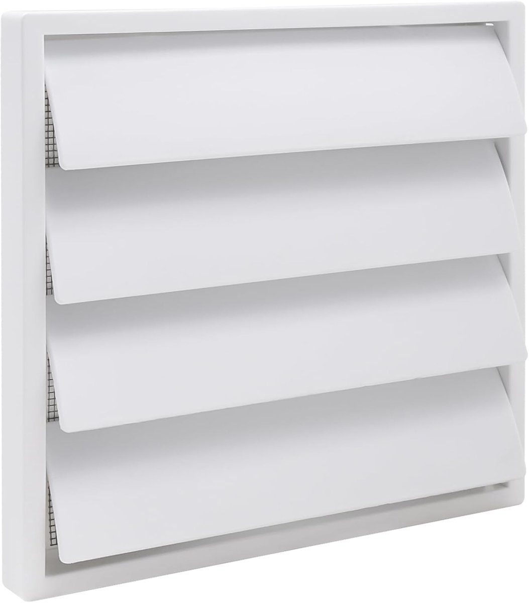 150mm (6 Inch) Square Gravity Vent Cover, 175 x 175mm External Grille with Anti-Pull Shutters, White ABS Plastic for - ShopVlot