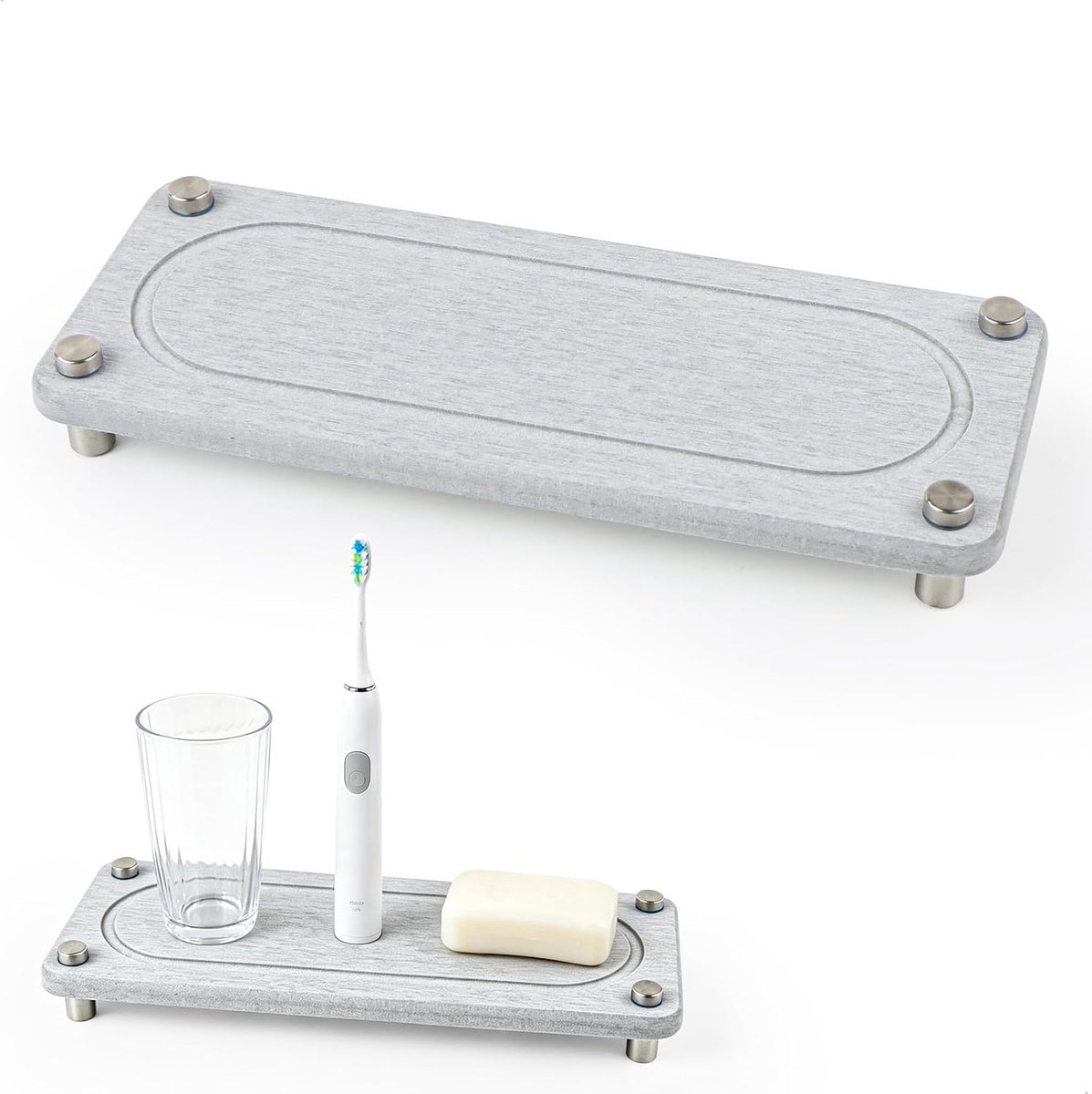 Diatomite Dish Rack Diatomite Non-slip Diatomite Tray Stable with Metal Legs Water Absorbent Stone Plate for Sink - ShopVlot