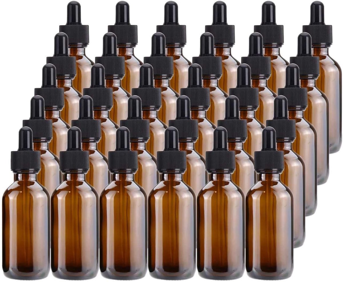 Lawei 30pcs x 60ml Amber Glass Bottles with Glass Eye Dropper Pipettes Dropper Bottles for Essential Oils Perfumes - ShopVlot