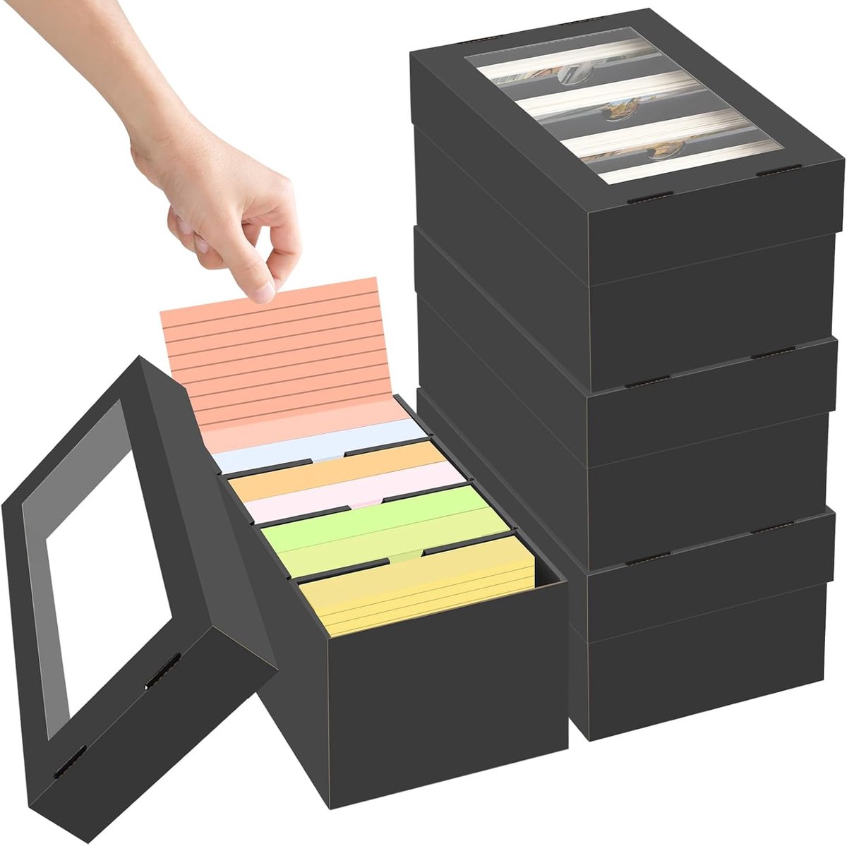 4 stuks indexkaartenbox A6, capaciteit 1000 vellen, leerkaartenbox voor papier van 105 x 148 mm, 3 uitneembare vakken - ShopVlot