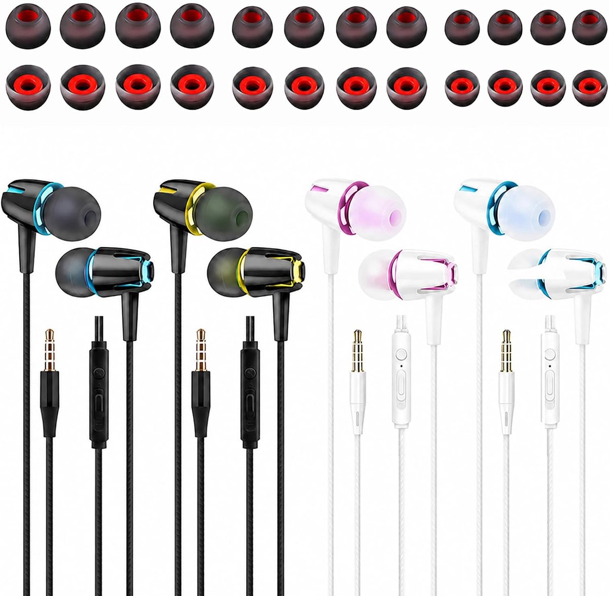 In-ear bedrade hoofdtelefoon met ruisonderdrukking, 4 paar bedrade oortelefoons met microfoon en volumeregeling - ShopVlot