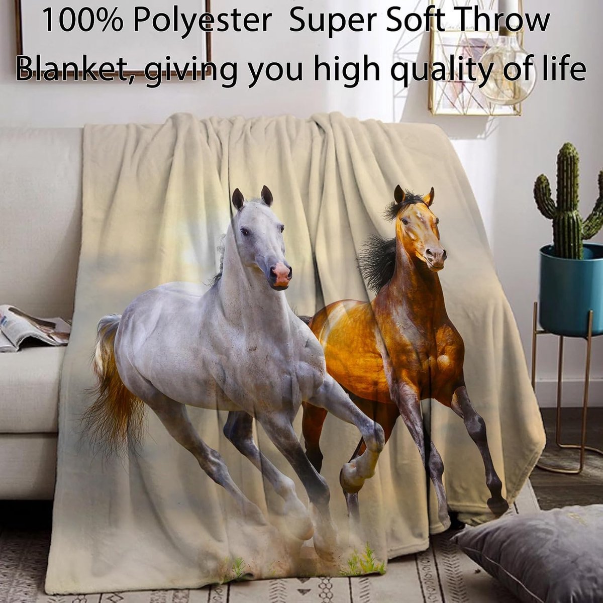 Horse Cuddly Blanket Flannel Blanket Fleece Blanket Fluffy Soft Warm 3D Horse Blanket Sofa Blanket Sofa Blanket Sofa - ShopVlot