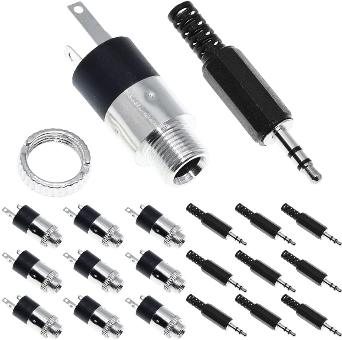 10 x 3.5mm Stereo Jack Plug, Panel Mount, Nickel-Plated Audio Jack PJ-392, Audio Jack for Headphone/Audio/Video with - ShopVlot