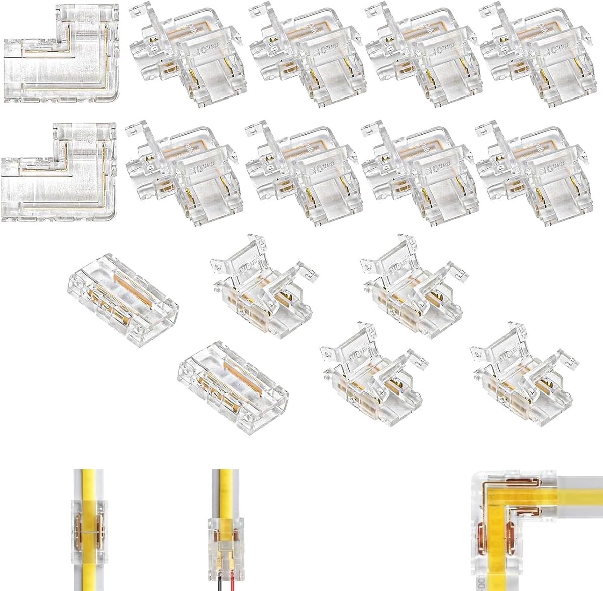 COB LED Strip Light Connector, 10pcs L Shape Corner Connector, 6pcs Clear Center Connectors, Solderless LED Angle - ShopVlot
