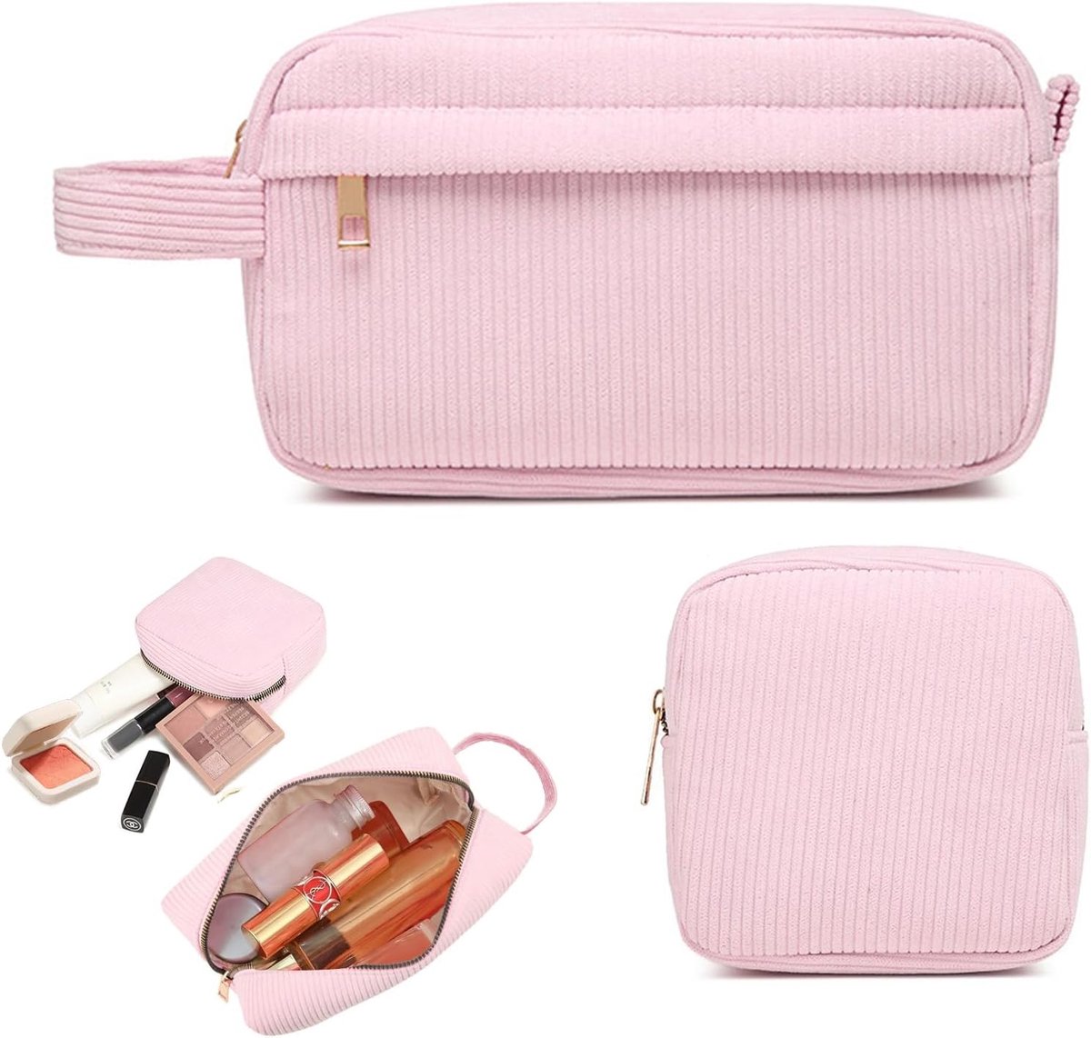 Cosmetic Bag, Small Cosmetic Bag, 2 Pieces, Small Cosmetic Bags, Corduroy Tying Storage, Metal Zipper Tampon for - ShopVlot