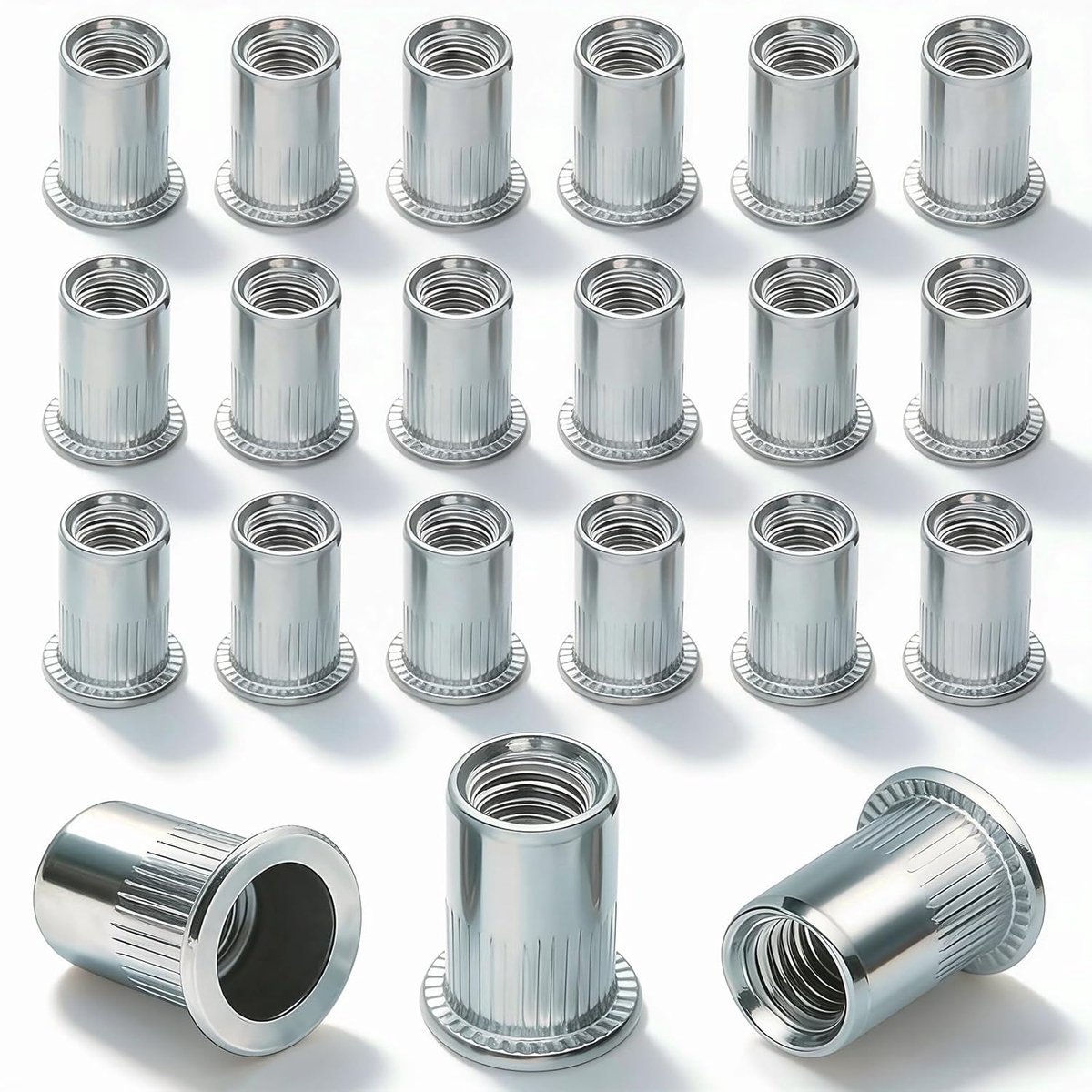 50pcs Rivet Nuts M6 Galvanized Carbon Steel Flat Head Threaded Rivets Silver Blind Nuts Threaded Rivet Nut for Fixing - ShopVlot