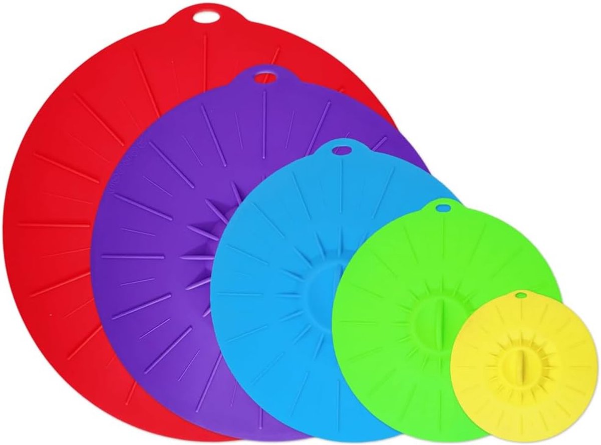 Anlising 5pcs Silicone Lid, Silicone Bowl Lid, Silicone Seal Cling Lid, Universal Kitchen Silicone Lid Set, Silicone - ShopVlot