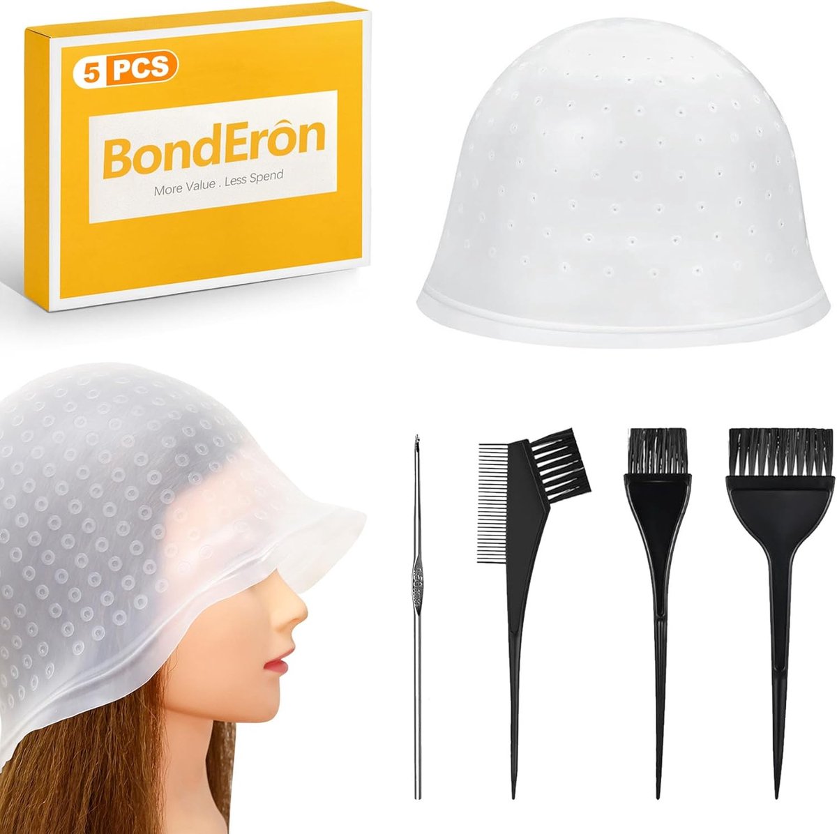 Set of 5 Silicone Strähnchenhauben with Needle and Brush for Highlights - ShopVlot