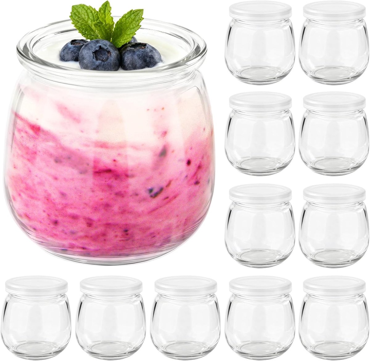 FoiiLiio Transparante yoghurtglazen met deksel, 12 stuks, 200 ml - ShopVlot