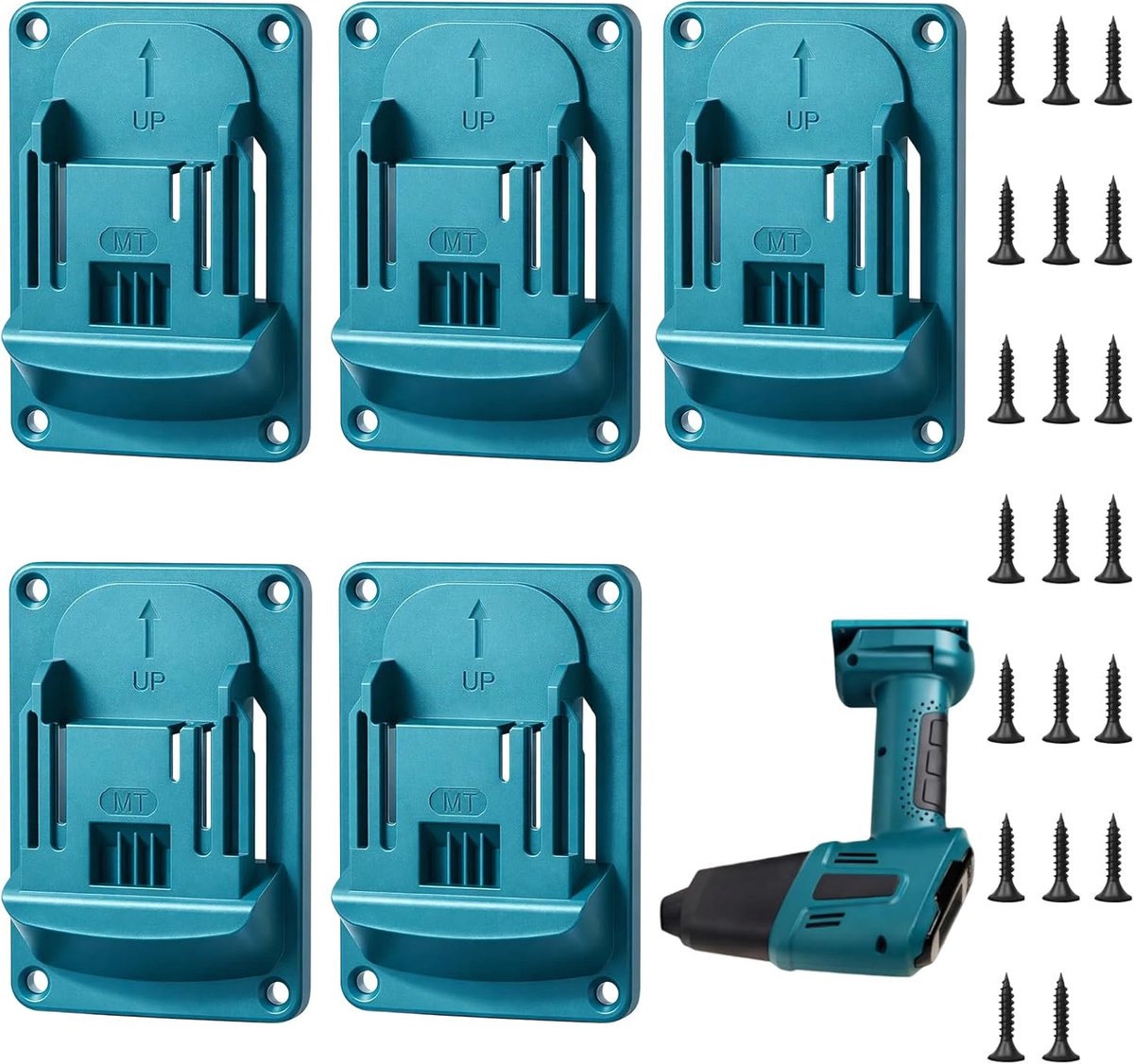 5 stuks wandhouder, gereedschapshouder voor 18 V elektrisch gereedschap, 11,4 x 8,1 cm accuhouder met 20 schroeven - ShopVlot