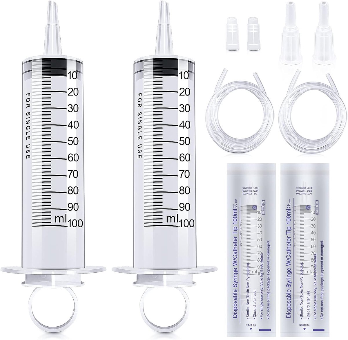 2 packs of plastic syringes with 2 plastic tubes for oil or glue folder applicators, experiments, pet food, industrial - ShopVlot