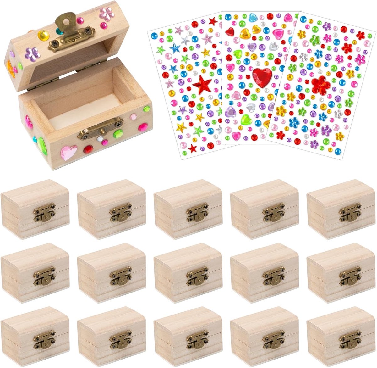 16 pieces mini treasure chest wooden treasure chest small set treasure chest children's birthday 6 x 3.5 x 3.5 cm - ShopVlot