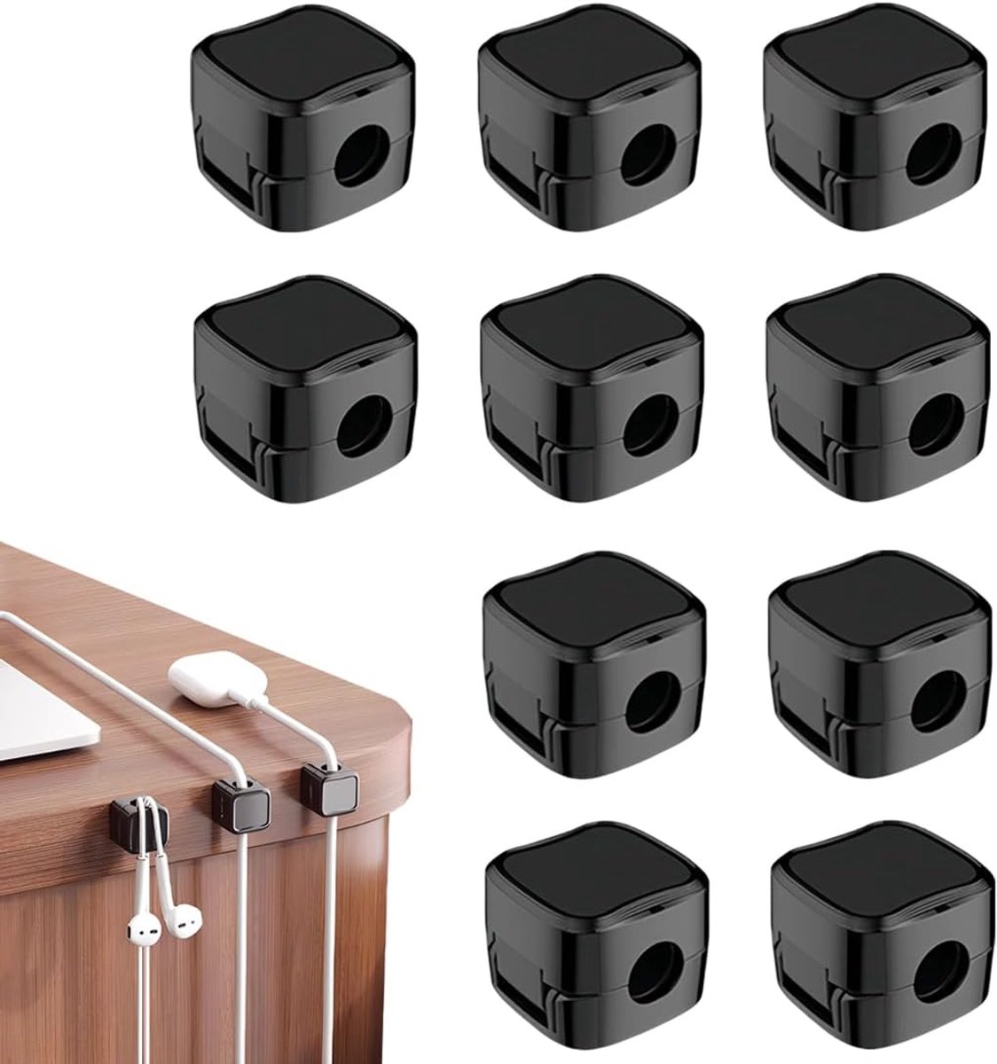 10 stuks kabelhouder, kabelclips, zelfklevend, magnetische kabelorganizer met veer, kabelklemmen voor bureau en muur - ShopVlot