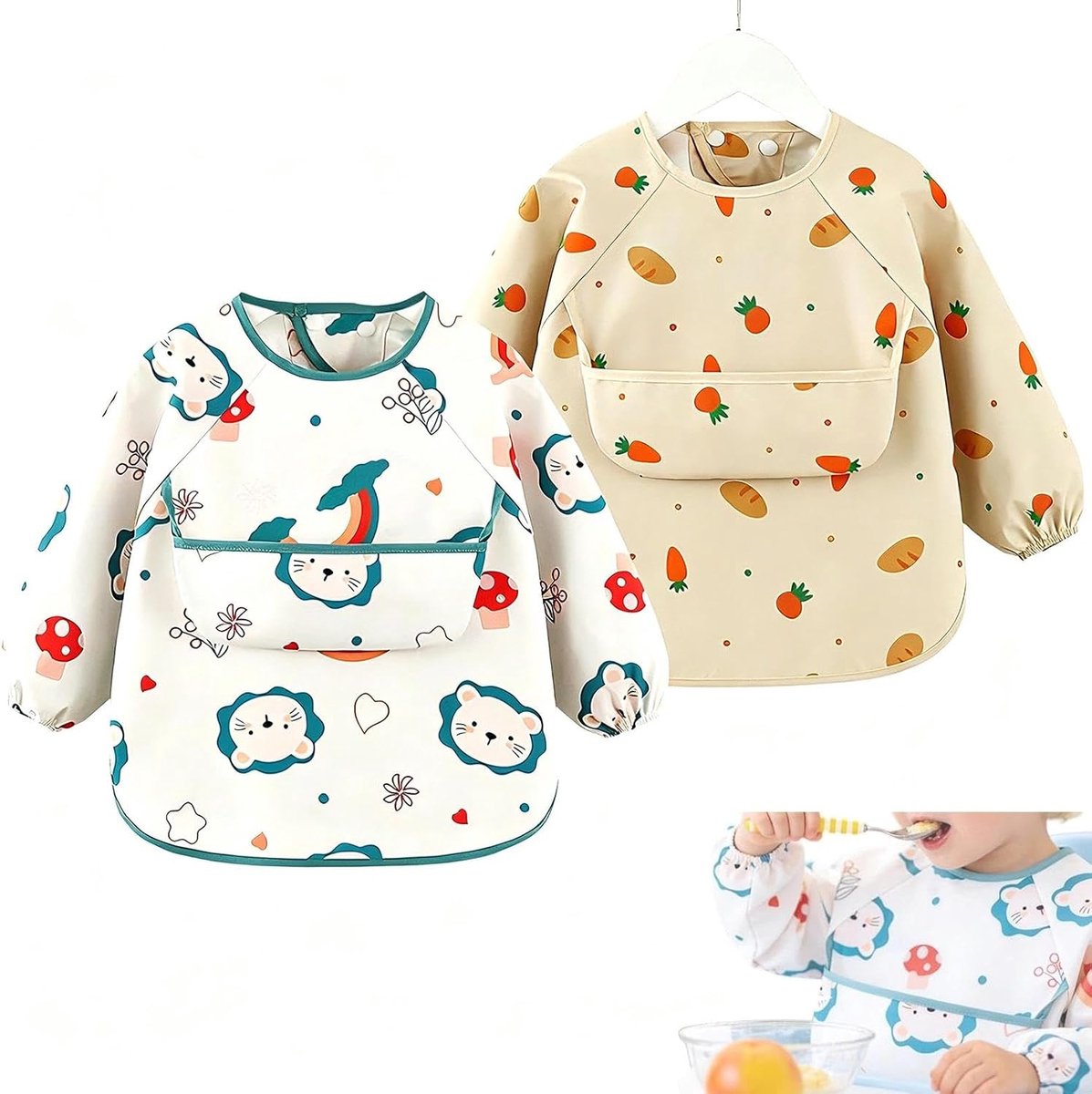 2Pcs Baby Bibs with Sleeves, Waterproof Baby Bib Suitable for 0 to 1 Year and Less than 8.5kg, Customizable Waterproof - ShopVlot