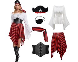 Pirate Costume for Adults and Women, 6-Piece Medieval Viking Costume for Women, Off-the-Shoulder Gothic Skirt, Pirate - ShopVlot