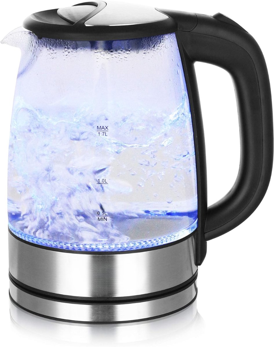 Ploutos® Waterkoker - Waterkoker met Temperatuurregeling - Luxe Glazen Waterkoker - Zilver - 23cm x 17cm x 25cm