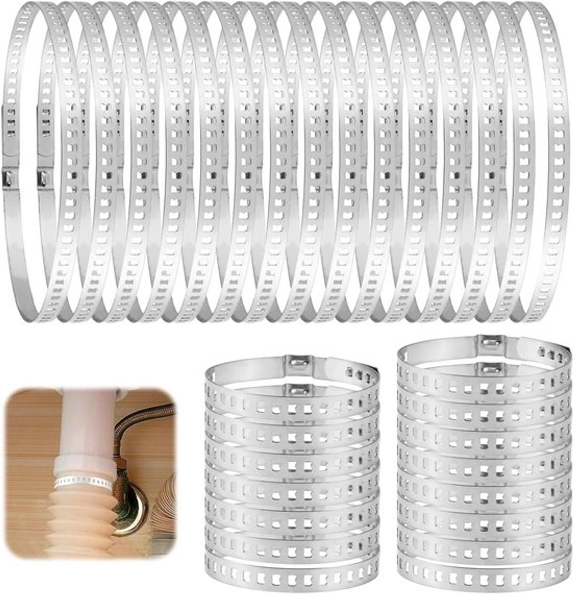 30 stuks CV Aslaars Klemmen - 304 Roestvrij Staal - Set van 20-120 mm - Universeel CV-slangklemmen assortiment - Instelbaar - Geen schroeven nodig