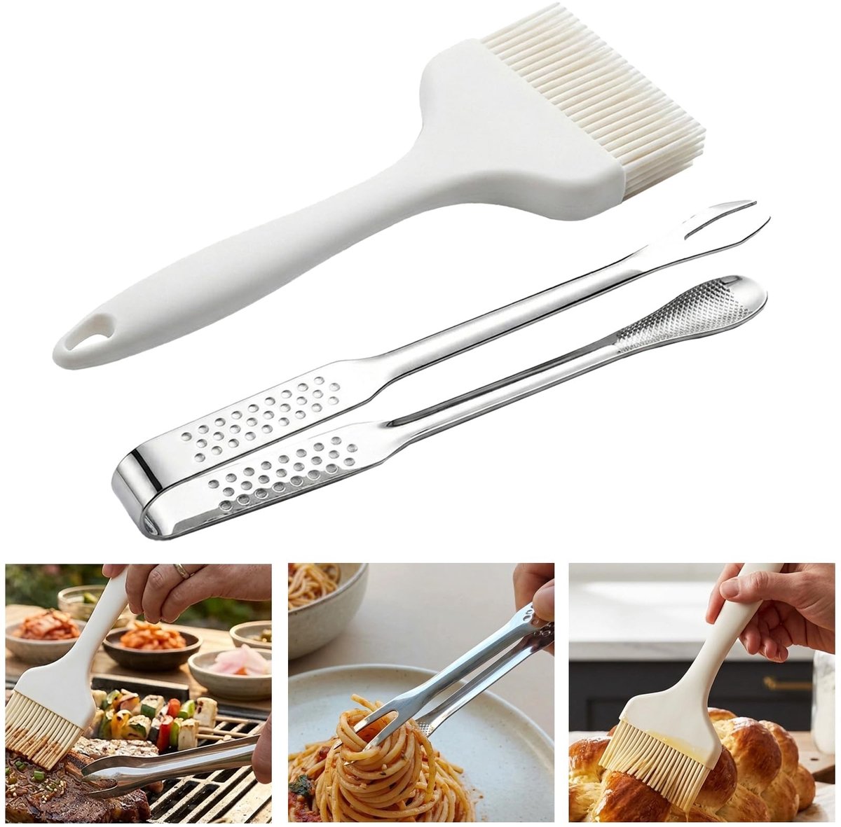 Solidchoice - Roestvrijstalen Grilltang met Vleesvork en Borstel