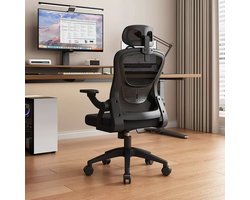 Hertiman Bureaustoel - Ergonomische bureaustoel - Verstelbare armleuningen en hoofdsteun - Kantelfunctie - Belastbaar tot 90kg - Zwart