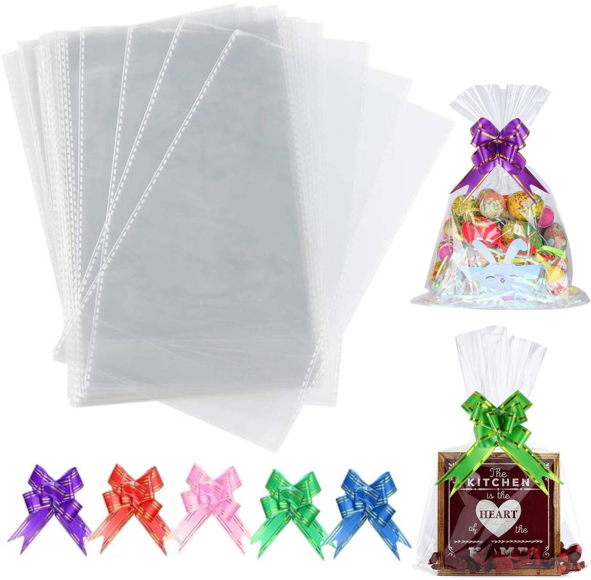 Solidchoice - Duidelijke Cellofaan Tassen met Cadeautouw, 50 Stuks