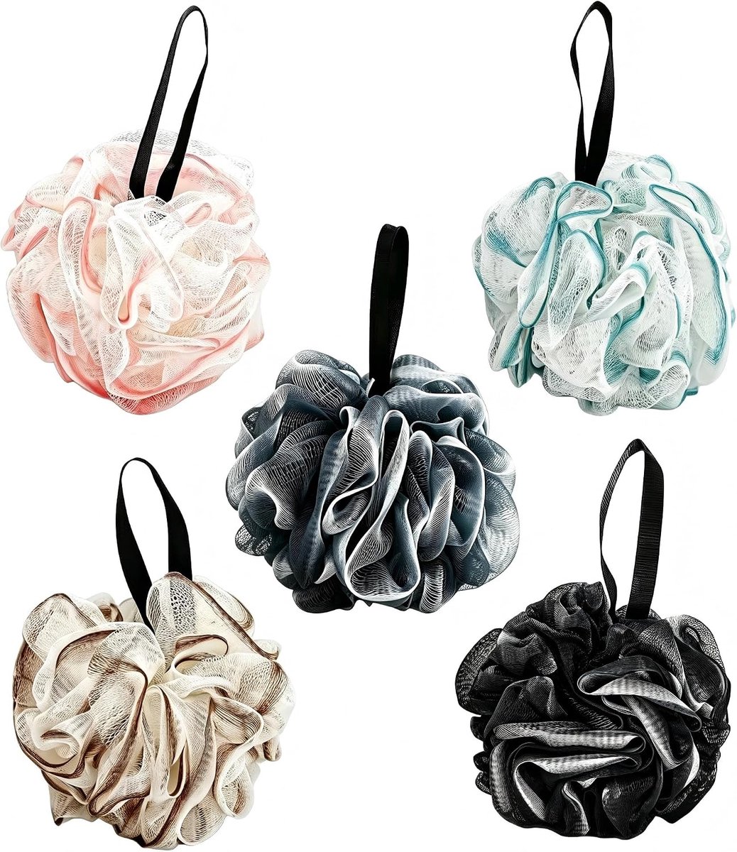 Bad loofah spons set van 5 - hoge dichtheid mesh - rijk schuimen - diepe peeling - ShopVlot