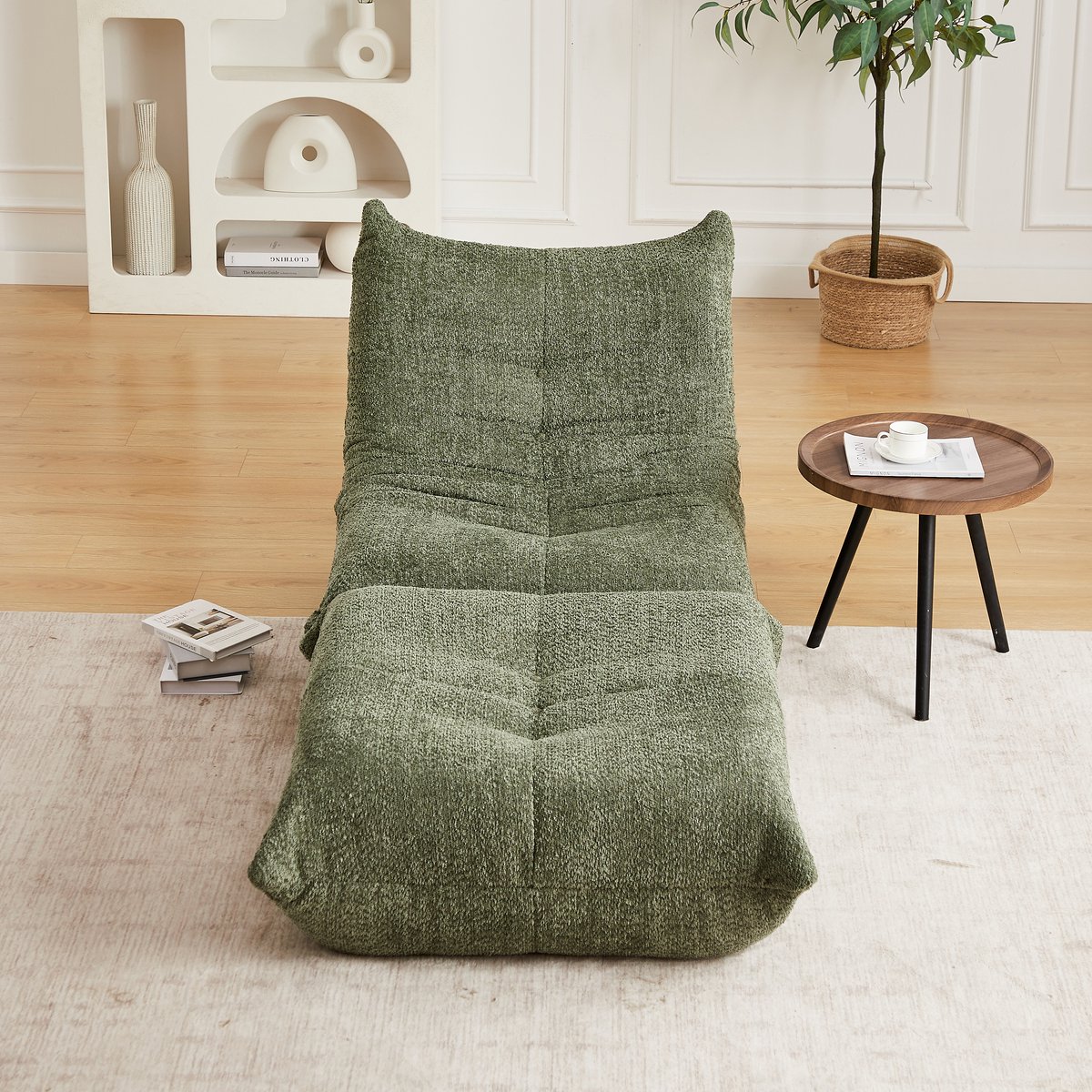 OKWISH Zitzak 185 x 101 x 71 cm - Loungefauteuil Met Rugleuning En Schuimvulling - Voor Woonkamer Of Slaapkamer - Chenille - Groen