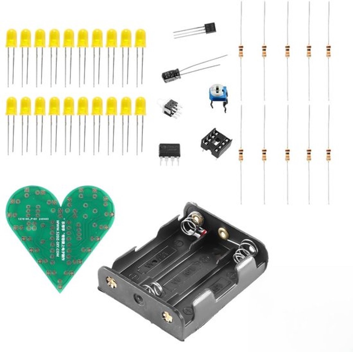 Ademhalingslamp Hartvormig DIY Elektronisch Project Kit Soldeer Oefen Kit voor Schoolkinderen Leerproject (2 Sets Geel)