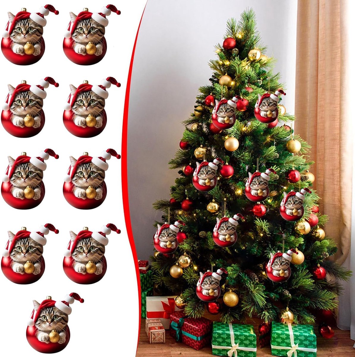 Kerstboomdecoratie Kat 9 Stuks - Acryl Hangers - Schattig Patroon - Creëer een Feestelijke Sfeer - ShopVlot