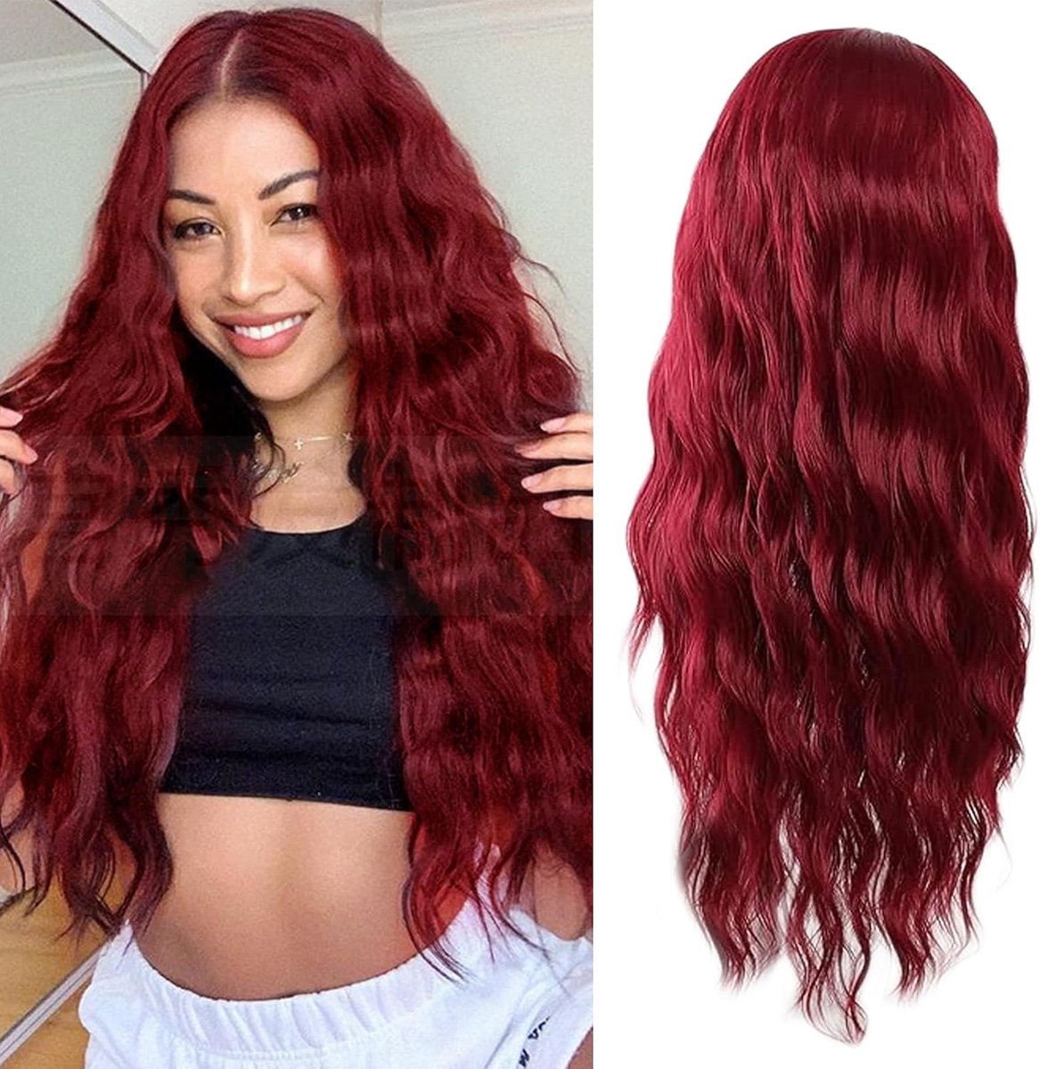 Lang golvend rood wijnpermanent 65cm - synthetische vezels - natuurlijk uiterlijk - dagelijks gebruik - ShopVlot