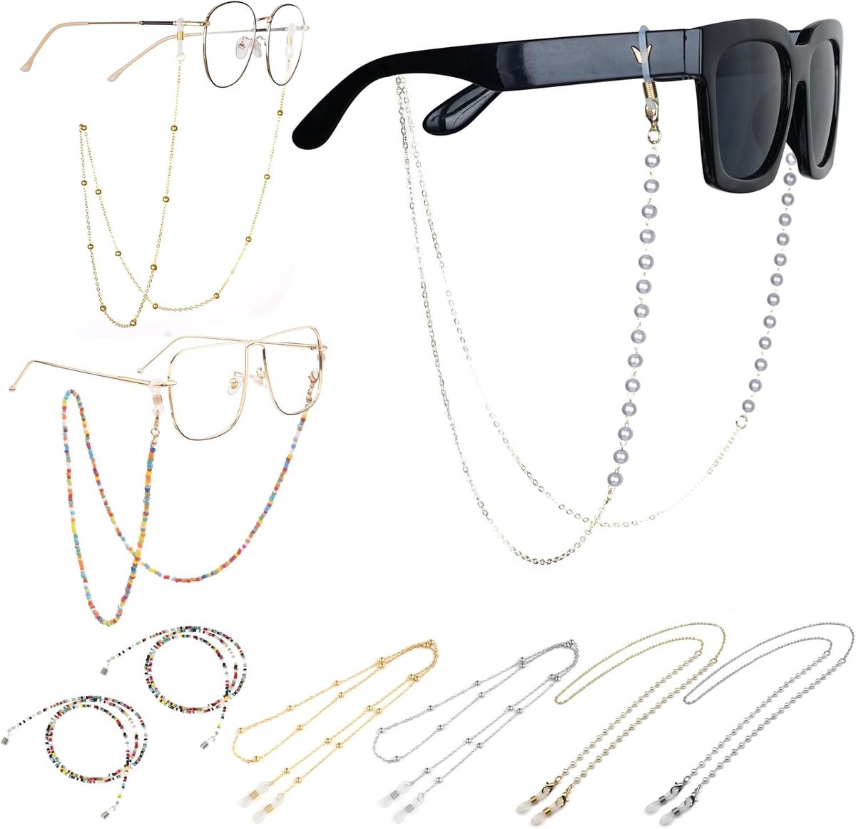 Brilkettingen 6 Stuks - Beaded Brilkoord - Antislip - Bohemian Glas Strap voor Dames - ShopVlot